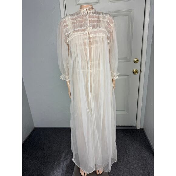 Vintage 60s 50s Nan Flower Lingerie Nightgown Floral lace Sheer 2 piece Set W3-7 - Picture 1 of 12